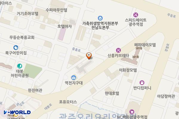 광주 중앙빌딩 충전소(ECAR) 위치 지도 — 전남광주통합특별시 북구 태봉로 67