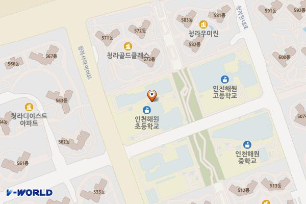 인천 해원초등학교 본관 위치 지도 — 인천광역시 서해구 청라사파이어로140번길 5 (청라동, 인천해원초등학교)