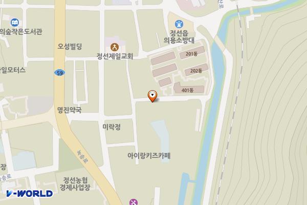 강원 정선군립도서관 급속충전소 위치 지도 — 강원특별자치도 정선군 정선읍 녹송2길 28 (봉양리)