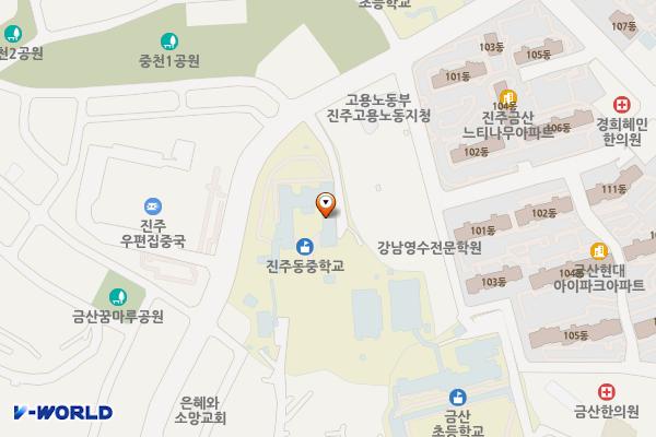 경남 진주동중학교 위치 지도 — 경상남도 진주시 금산면 중천로 42