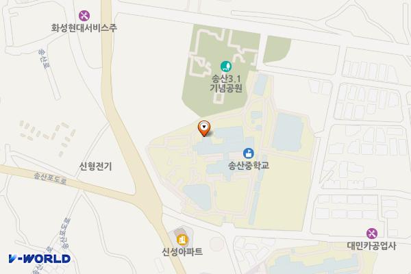 화성 송산중학교 위치 지도 — 경기도 화성시 송산면 송산포도로 162