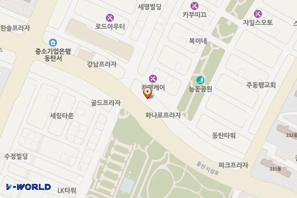 (주)반석프라자(센트럴파티오)/우리건물관리(주) 위치 지도 — 경기도 화성시 동탄지성로 104