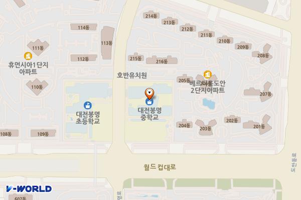 대전 봉명중학교 위치 지도 — 대전광역시 유성구 계룡로132번길 71 (봉명동, 대전봉명중학교)