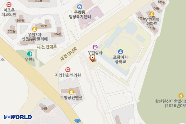 포항여자중학교 위치 지도 — 경상북도 포항시 북구 장미길 49