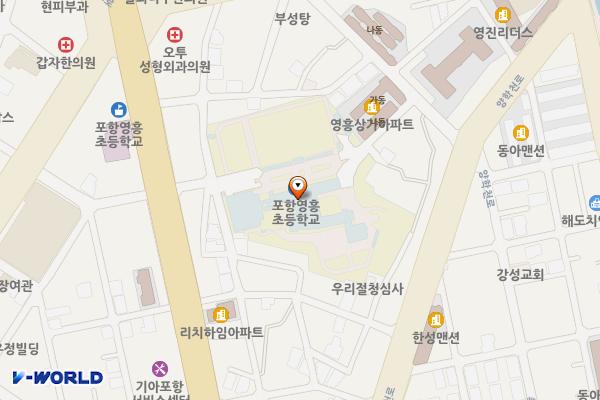 포항영흥초등학교 위치 지도 — 경상북도 포항시 북구 중앙로212번길 6-7 (죽도동, 포항영흥초등학교)