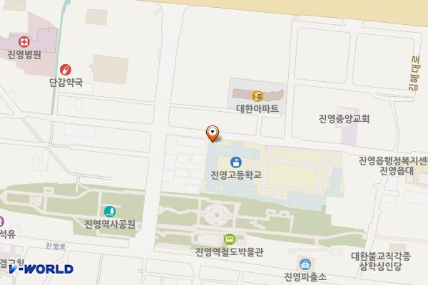 김해 진영고등학교 위치 지도 — 경상남도 김해시 진영읍 여래로20번길 35 (진영리, 진영고등학교)