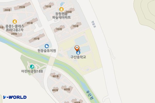 김해 구산중학교 위치 지도 — 경상남도 창원시 마산합포구 현동9길 23 (현동, 구산중학교)