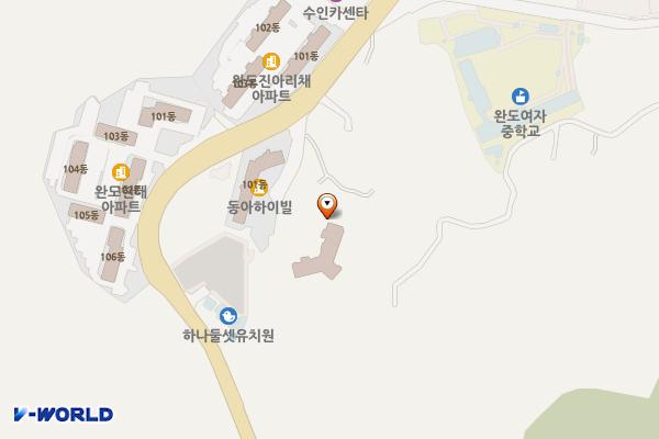 완도미르채센텀시티아파트 급속 위치 지도 — 전남광주통합특별시 완도군 완도읍 군내리 1117