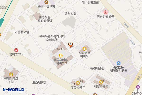 광산로 제1공영 주차타워 위치 지도 — 전남광주통합특별시 광산구 송정동 818-15 광산로 제1공영 주차타워