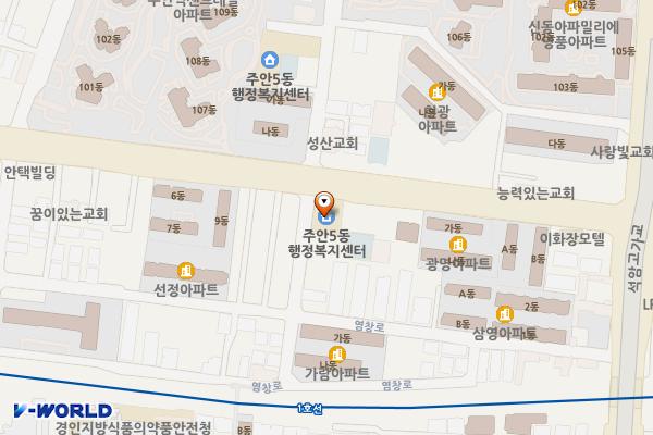 주안5동행정복지센터 위치 지도 — 인천광역시 미추홀구 석정로 462
