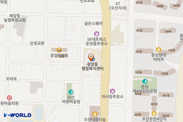 오산 중앙동행정복지센터 위치 지도 — 경기도 오산시 경기대로 307(오산동)