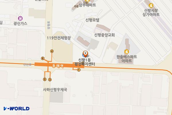 신평1동행정복지센터 위치 지도 — 부산광역시 사하구 신산로 173