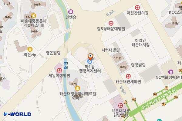 좌1동주민센터 위치 지도 — 부산광역시 해운대구 양운로 91