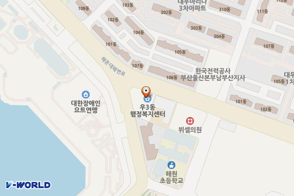 우3동주민센터 위치 지도 — 부산광역시 해운대구 해운대해변로 104