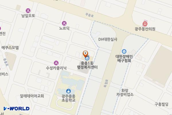 광주 중흥1동행정복지센터 위치 지도 — 전남광주통합특별시 북구 중흥로183번길 7
