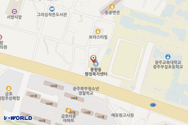 광주 풍향동행정복지센터 위치 지도 — 전남광주통합특별시 북구 필문대로29번길 10