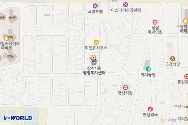 부산 장전1동주민센터 위치 지도 — 부산광역시 금정구 수림로71번길 36