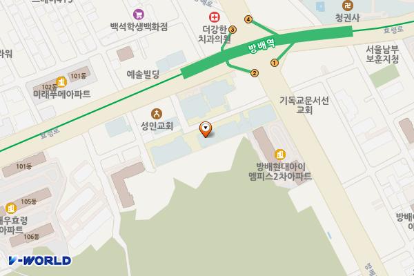 서울백석예술대학교 위치 지도 — 서울특별시 서초구 방배로9길 23