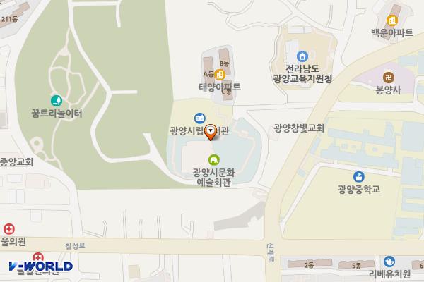 전남광양 중앙도서관 위치 지도 — 전남광주통합특별시 광양시 광양읍 향교길 9-30