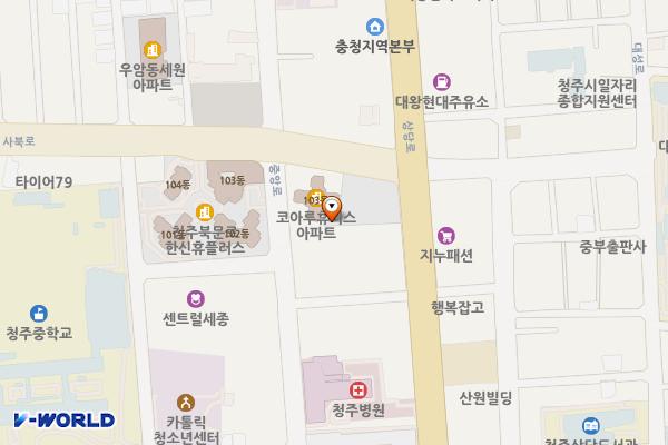 충북청주 행정타운코아루휴티스2 위치 지도 — 충청북도 청주시 상당구 중앙로 80