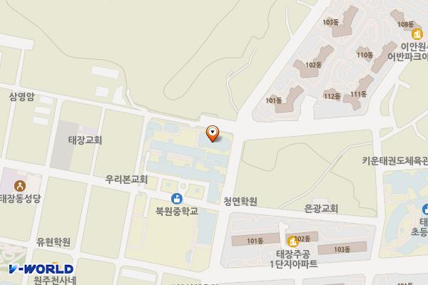 강원원주 북원중학교 위치 지도 — 강원특별자치도 원주시 북원중길 48