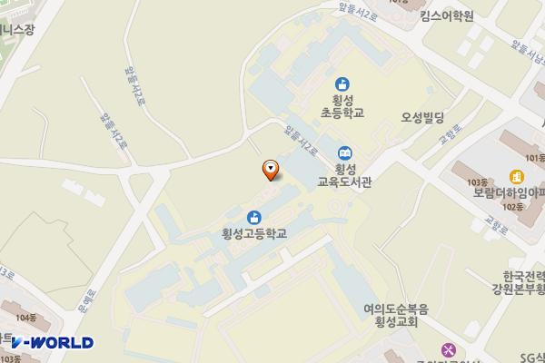 강원횡성 횡성고등학교 위치 지도 — 강원특별자치도 횡성군 횡성읍 교항로 33