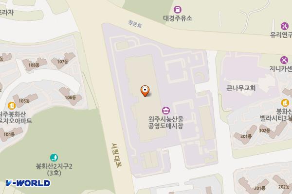강원원주 농산물 공영도매시장 위치 지도 — 강원특별자치도 원주시 서원대로 33