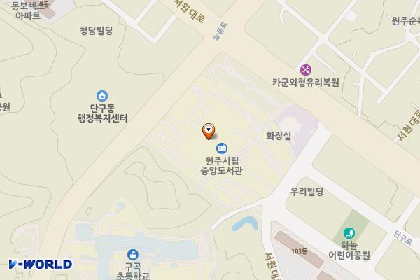 강원원주 시립중앙도서관 부설주차장 위치 지도 — 강원특별자치도 원주시 서원대로 472-12
