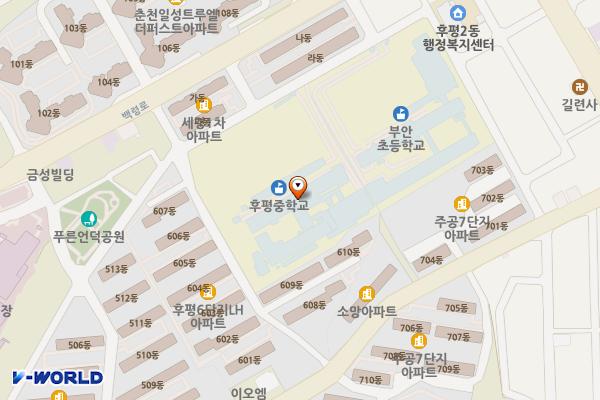 강원춘천 후평중학교 위치 지도 — 강원특별자치도 춘천시 서부대성로239번길 58