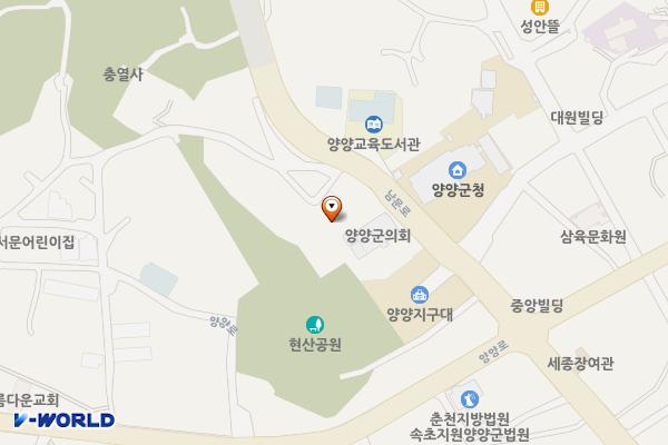 강원양양 군의회 위치 지도 — 강원특별자치도 양양군 양양읍 남문로 39