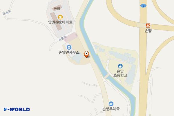 강원양양 손양면사무소 위치 지도 — 강원특별자치도 양양군 손양면 손중로 209
