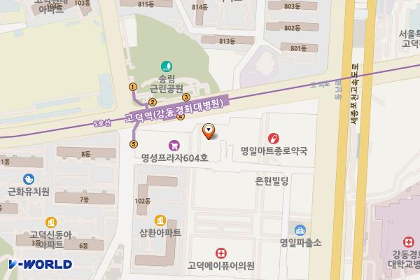 서울강동 고덕효성해링턴타워 2 위치 지도 — 서울특별시 강동구 고덕로 262 (명일동)