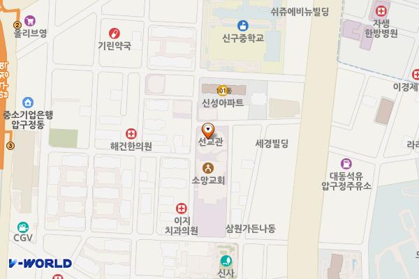 서울강남 소망교회 위치 지도 — 서울특별시 강남구 압구정로36길 55 (신사동)