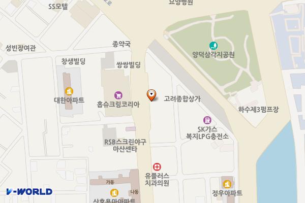 경남창원 (재)관정이종환교육재단 위치 지도 — 경상남도 창원시 마산합포구 합포로 250 (산호동, 선프라자)