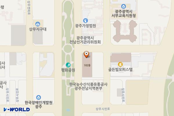 광주서구 유탑유블레스트윈시티 위치 지도 — 전남광주통합특별시 서구 시청로 92 (치평동, 유탑 유블레스 트윈시티)