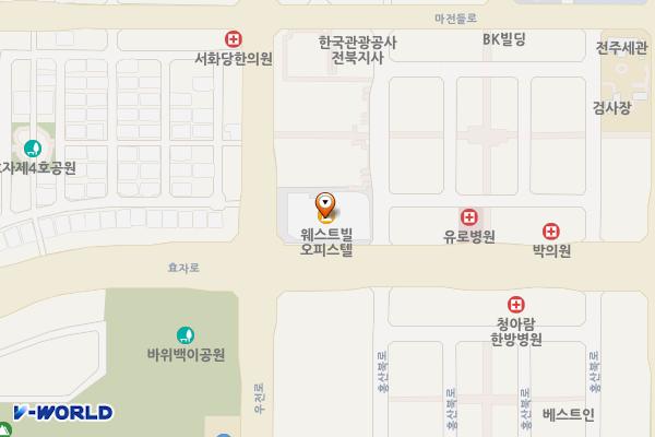 전북전주 웨스트빌오피스텔 위치 지도 — 전북특별자치도 전주시 완산구 효자동3가 1693-5 웨스트빌 오피스텔