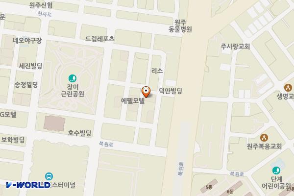 코코호텔 위치 지도 — 강원특별자치도 원주시 장미공원길 9
