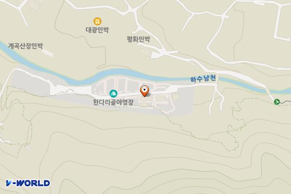 한다리골 야영장 위치 지도 — 강원특별자치도 원주시 소초면 백교길 84-15