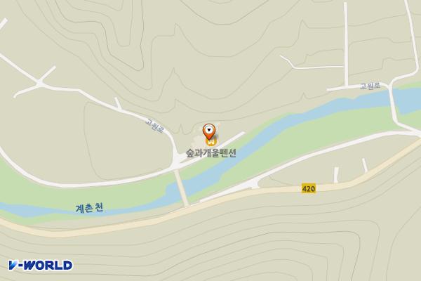 숲과개울펜션 위치 지도 — 강원특별자치도 평창군 방림면 고원로 1505-10