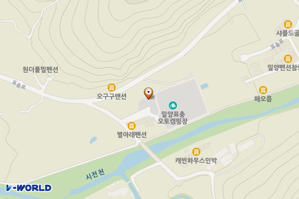 밀양표충오토캠피장 위치 지도 — 경상남도 밀양시 단장면 바드리길 7