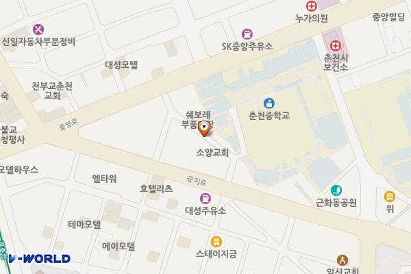 춘천중 정문-오리온제과 위치 지도 — 강원특별자치도 춘천시 근화동 716