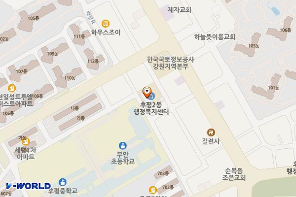 후평2동사무소-한신A 위치 지도 — 강원특별자치도 춘천시 부안길6번길 45