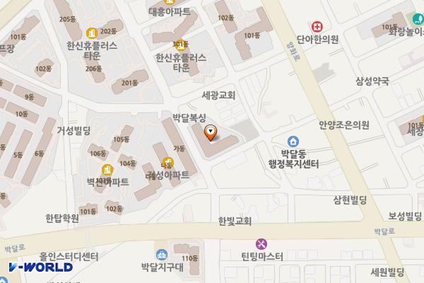 박달1동 주민센터 앞 주차장 위치 지도 — 경기도 안양시 만안구 박달로497번길 28