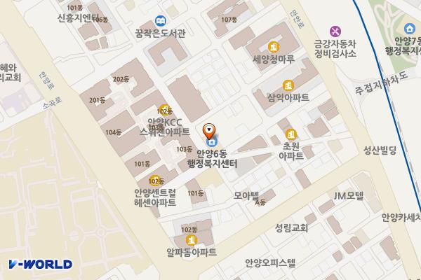 안양6동 주민센터 뒤 주차장 위치 지도 — 경기도 안양시 만안구 안양로170번길 23