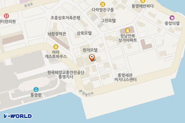 호텔 야자 통영 여객선터미널점 위치 지도 — 경상남도 통영시 동충2길 9