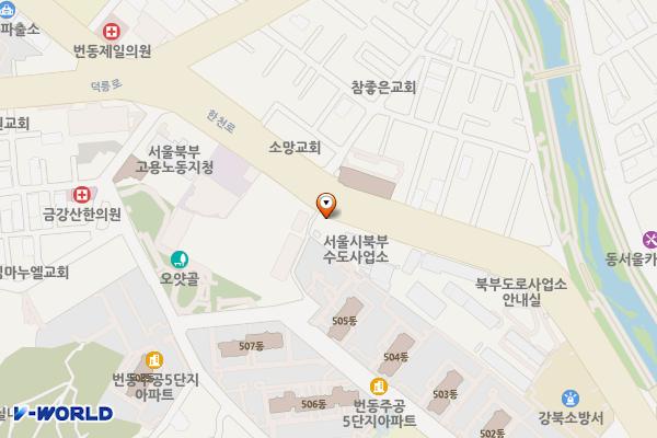 북부수도사업소 위치 지도 — 서울특별시 강북구 한천로 935