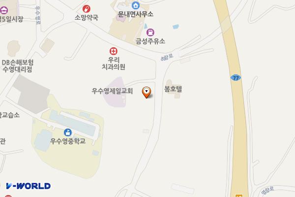 HB 우수영점 위치 지도 — 전남광주통합특별시 해남군 문내면 명량로 191