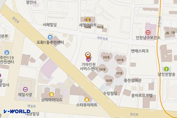 기아자동차 인천서비스센터 위치 지도 — 인천광역시 미추홀구 경인로 309