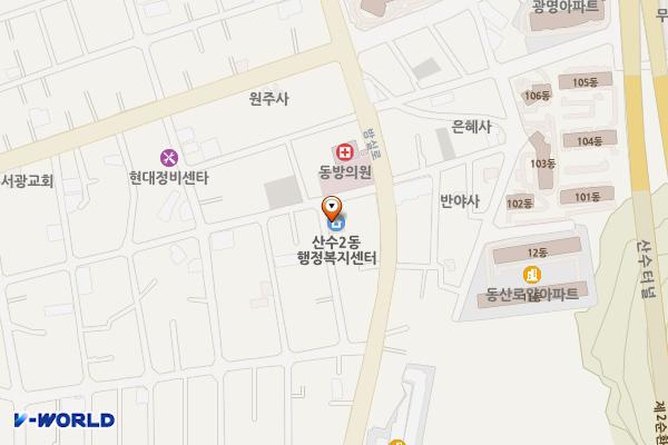 산수2동행정복지센터 위치 지도 — 전남광주통합특별시 동구 필문대로191번길 43-24