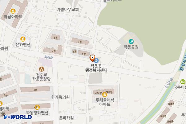 학운동행정복지센터 위치 지도 — 전남광주통합특별시 동구 의재로 53